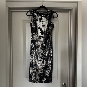 AX Paris Silver and Black Sequin Sheath Dress